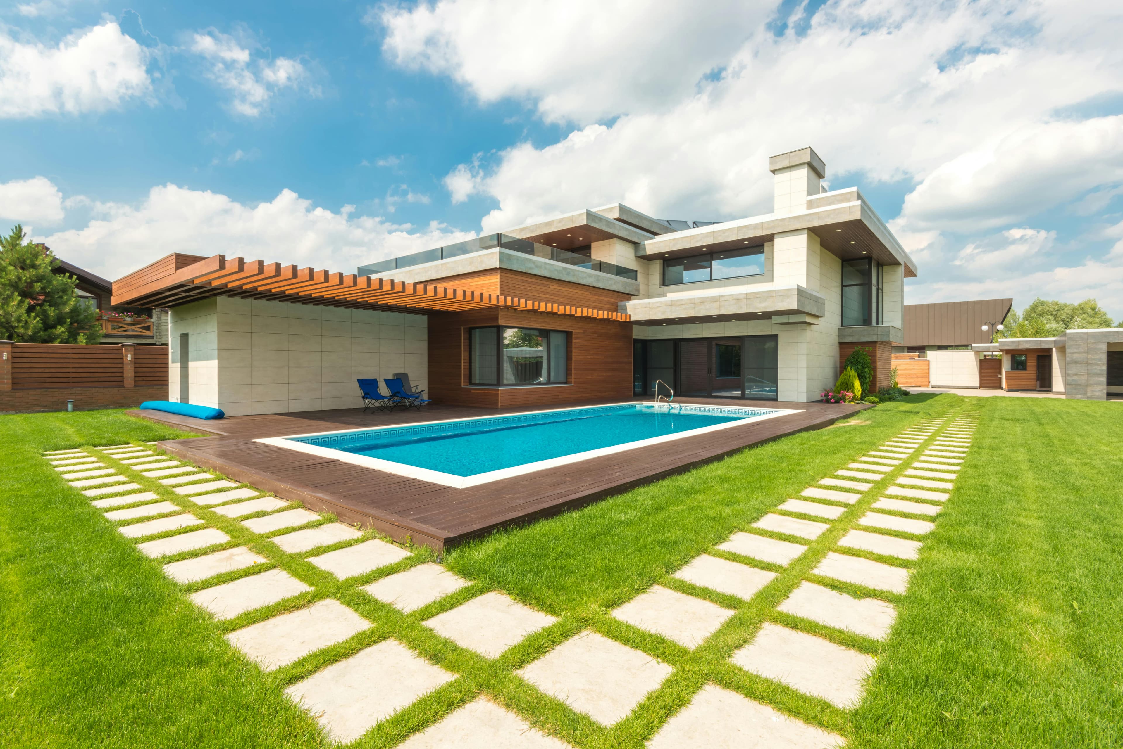 Clean residential pool with patio